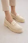 Kadın Gold Detaylı Krem Loafer