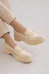 Kadın Gold Detaylı Krem Loafer