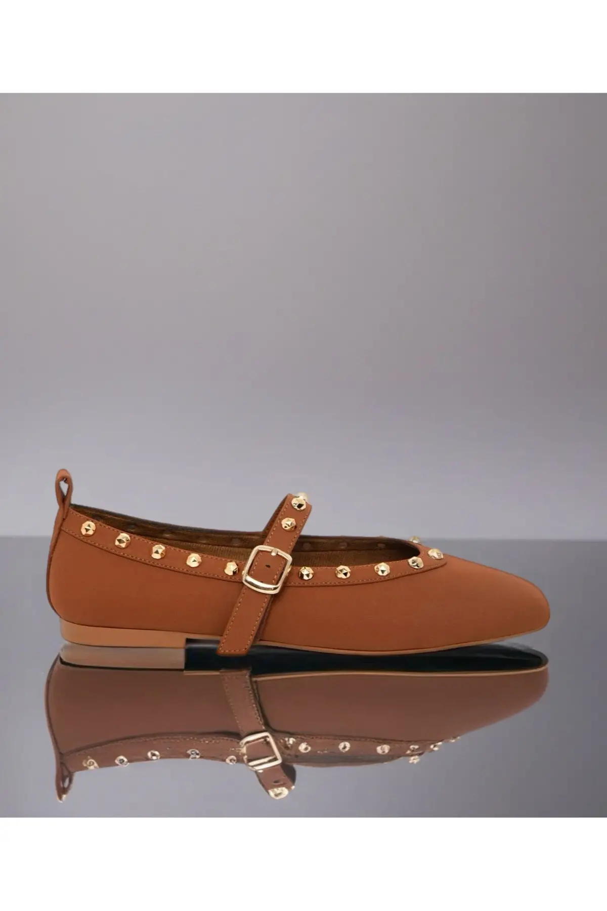 Kadın Gold Detaylı Taba Babet