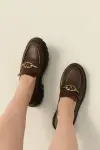  Kadın Gold Tokalı Kahve Loafer