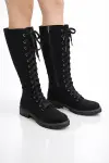 Kadın Siyah Bağcıklı Yan Fermuarlı Günlük Çizme