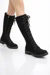 Kadın Siyah Bağcıklı Yan Fermuarlı Günlük Çizme