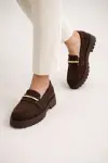 Kadın acı kahve süet loafer