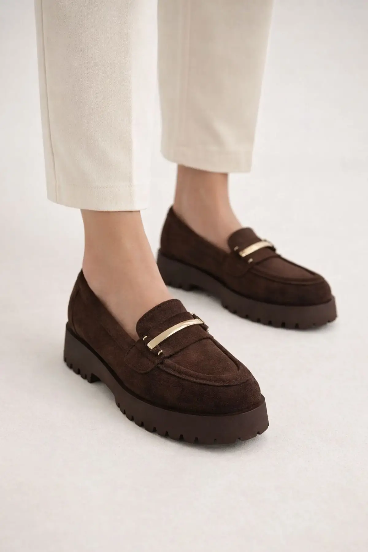 Kadın acı kahve süet loafer