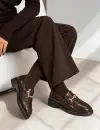 Kadın Kahverengi Rugan Gold Tokalı Kalın Taban Loafer Ayakkabı