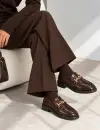 Kadın Kahverengi Rugan Gold Tokalı Kalın Taban Loafer Ayakkabı